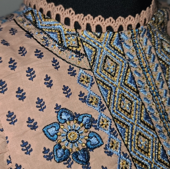 By Anthropologie Embroidered Tunic Drop Waist Mini Dress, bnwt M - Picture 8 of 13